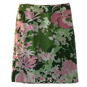 Talbots Floral Pencil Skirt Pink Green Cotton Preppy Spring Summer Size 4